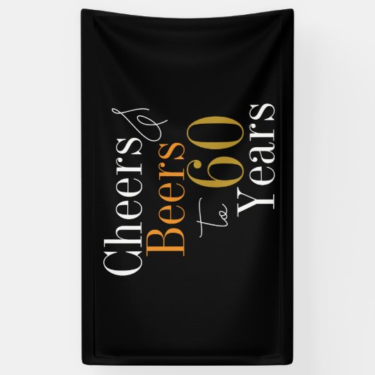 60e verjaardag Bieren en Proost Zwart Goud Party Spandoek (Verticaal)