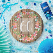 60e verjaardag, bijtende waterverf bloemen papieren bordje (Feest)