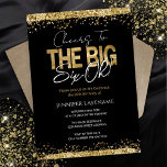 60e verjaardag Black and Gold Uitnodiging<br><div class="desc">Elegante Faux gouden glitter met glinsterende confetti hoogtepunten op de boven- en ondergrens. Alle tekst is aanpasbaar en eenvoudig te wijzigen voor uw eigen feestbehoeften. Geweldig elegant 60e verjaardag sjabloon ontwerp. De Grote Zes Oh!</div>