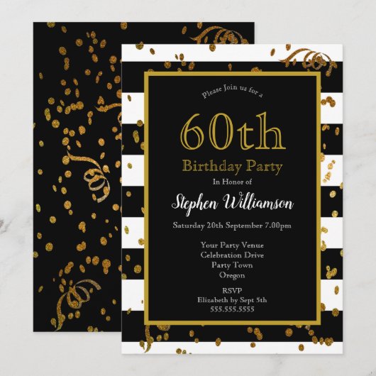 60e verjaardag Black and White | Glitter Kaart (Voorkant / Achterkant)