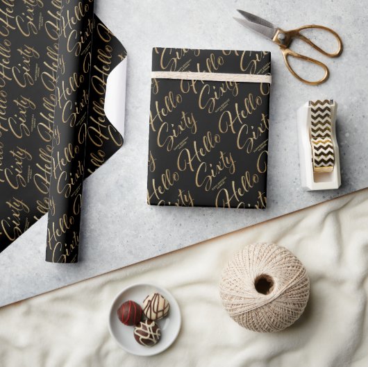 60e verjaardag Black en Gold Cadeaupapier (Crafts)