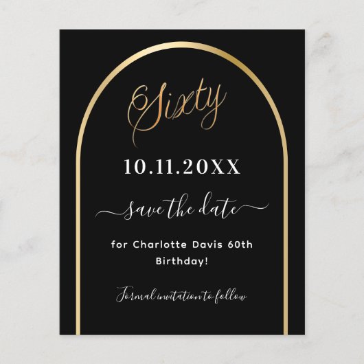60e verjaardag Black Gold Arch Bewaar de datum Flyer (Voorkant)