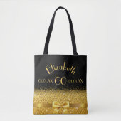60e verjaardag Black Gold Bow Naam Tote Bag (Voorkant)