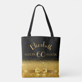 60e verjaardag Black Gold Bow Naam Tote Bag