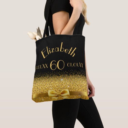 60e verjaardag Black Gold Bow Naam Tote Bag (Dichtbij)
