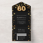 60e verjaardag Black Gold Stars RSVP All In One Uitnodiging (Binnen)