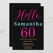 60e verjaardag Black Hot Pink Party Kaart (Voorkant / Achterkant)