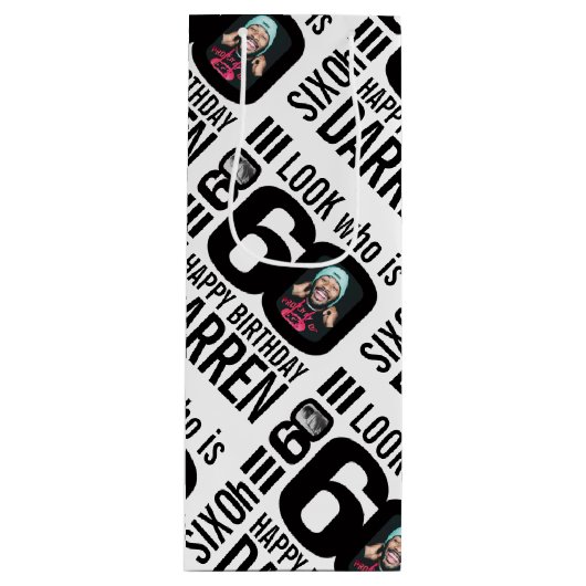 60e verjaardag Black Look 60 aangepaste foto naam Wijn Cadeautas (Voorkant)