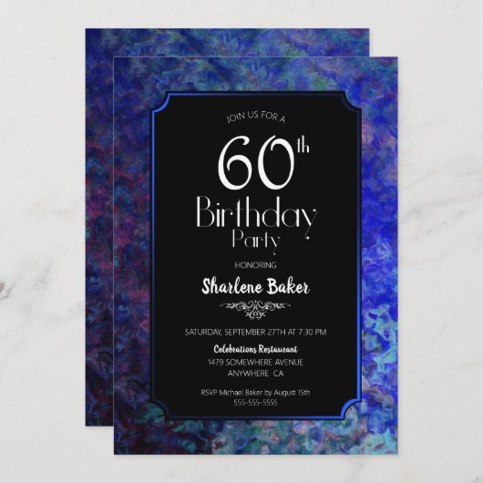 60e verjaardag Black met blauwe grens Kaart (Voorkant / Achterkant)