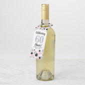 60e Verjaardag Black Pink Silver Glitter Confetti Flessenhanger (Schuin)