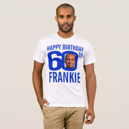 60e verjaardag blauw douanenaam fotomalplaatje t-shirt