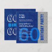 60e verjaardag blauw en zilverpatroon gerecycled kaart (Voorkant / Achterkant)