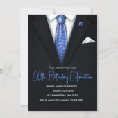 60e verjaardag Blauw en zwart Tuxedo uitnodiging (Voorkant)