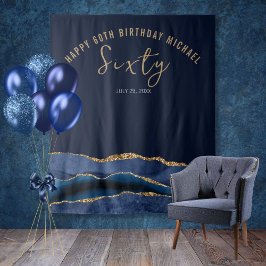 60e verjaardag Blauw Goud Agaat Foto Achtergrond Wandkleed