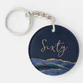 60e verjaardag blauw goud dank u ronde acryl sleutelhanger (Voorkant)