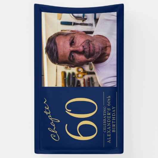 60e verjaardag blauw goud foto spandoek (Verticaal)