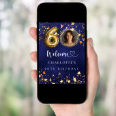 60e Verjaardag blauw goud sterren foto welkom Poster
