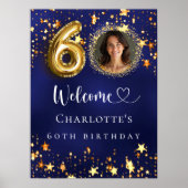 60e Verjaardag blauw goud sterren foto welkom Poster (Voorkant)