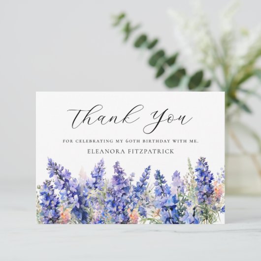 60e Verjaardag Blauw Juli Geboorte Bloem Custom Fl Bedankkaart (Staand voorkant)