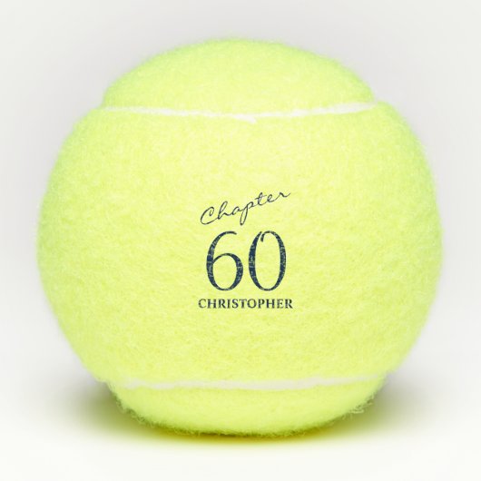 60e verjaardag Blauw Script Tennisballen (Voorkant)