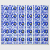 60e verjaardag blauw uiterlijk 60 aangepaste foto  cadeaupapier (Vlak)