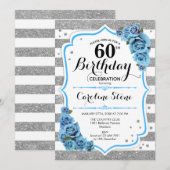 60e verjaardag - Blauw Zilver Wit Strepen Kaart (Voorkant / Achterkant)