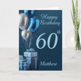 60e verjaardag blauwe ballonnen en geschenken kaart