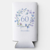 60e verjaardag Blauwe Bloemen Naam Koeler (Achterkant)