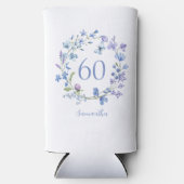 60e verjaardag Blauwe Bloemen Naam Koeler (Voorkant)