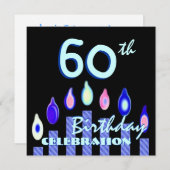 60e verjaardag Blauwe gestreepte kaarsen vierkant Kaart (Voorkant / Achterkant)
