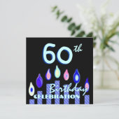 60e verjaardag Blauwe gestreepte kaarsen vierkant Kaart (Staand voorkant)