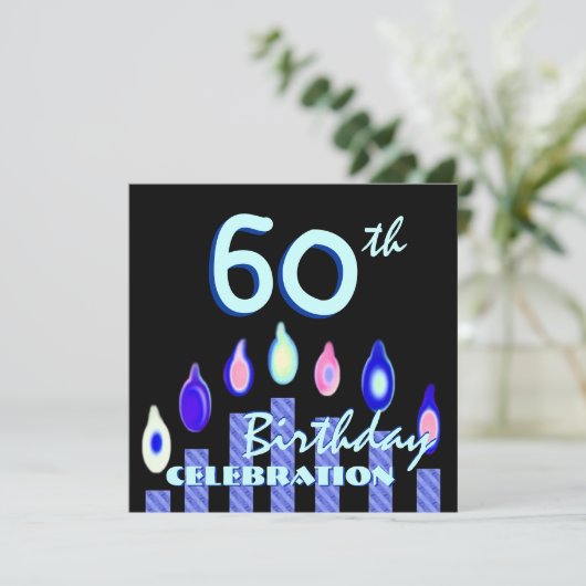 60e verjaardag Blauwe gestreepte kaarsen vierkant Kaart (Staand voorkant)