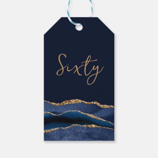 60e verjaardag blauwe gouden agaat dank u cadeaulabel (Voorkant)