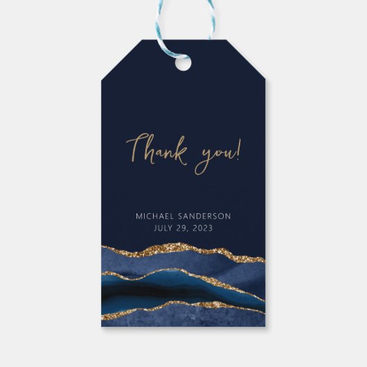 60e verjaardag blauwe gouden agaat dank u cadeaulabel (Achterkant)