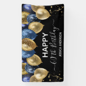 60e verjaardag Blauwe gouden ballonbanner Spandoek (Verticaal)
