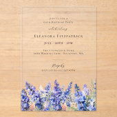 60e Verjaardag Blauwe Larkspur Juli Geboortebloem Acryl Uitnodigingen (Voorkant)