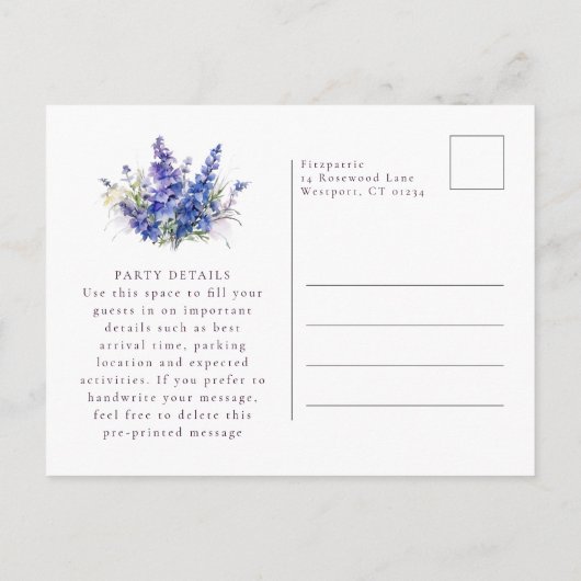 60e Verjaardag Blauwe Larkspur Juli Geboortebloem Uitnodiging Briefkaart (Achterkant)