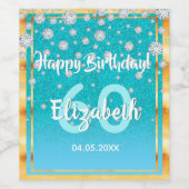 60e verjaardag blauwgroen blauwe glitter diamanten wijn etiket (Enkel label)