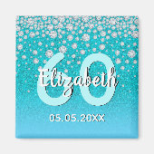 60e verjaardag blauwgroen blauwe groene glitter na magneet (Voorkant)