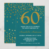 60e Verjaardag Blauwgroen Goud Confetti Modern Ele Kaart (Voorkant / Achterkant)