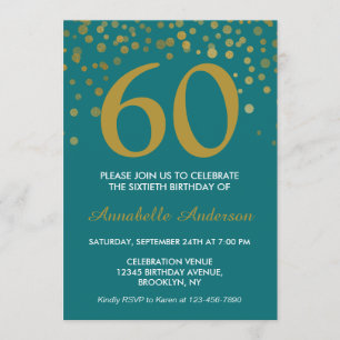 60e Verjaardag Blauwgroen Goud Confetti Modern Ele Kaart