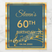 60e verjaardag blauwgroen groene gouden muzieknote wijn etiket (Enkel label)