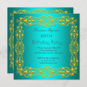 60e verjaardag Blauwgroen uitnodiging voor goud (Voorkant / Achterkant)