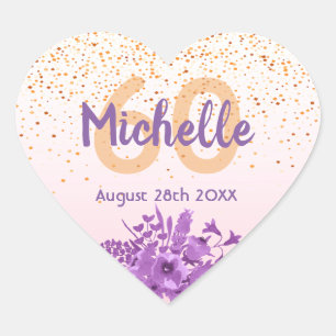 60e verjaardag bloedig roos gouden paarse bloem hart sticker