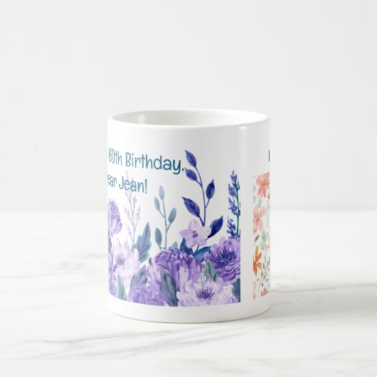 60e verjaardag bloemen houden van elegante moderne koffiemok (Center)