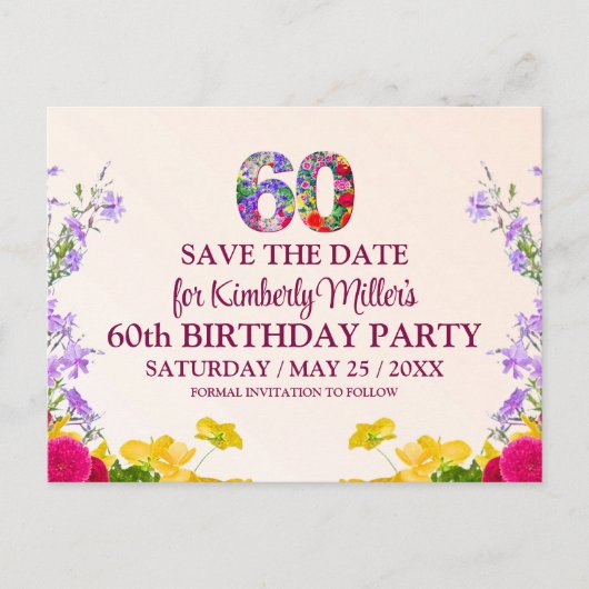 60e verjaardag Bloemen Modern 60 jaar feest Aankondigingskaart (Voorkant)