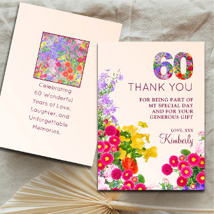 60e verjaardag Bloemen Modern 60 jaar feest Bedankkaart