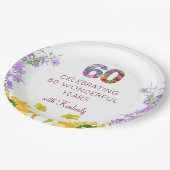 60e verjaardag Bloemen Modern 60 jaar feest elegan Papieren Bordje (Gekanteld)
