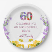 60e verjaardag Bloemen Modern 60 jaar feest elegan Papieren Bordje (Voorkant)