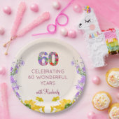 60e verjaardag Bloemen Modern 60 jaar feest elegan Papieren Bordje (Feest)